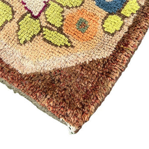 Mid Century Brown Green Floral Small Hook Rug,