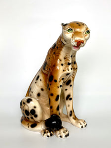 XL Vintage Hand Painted Ceramic Tiger Figurines 1970s