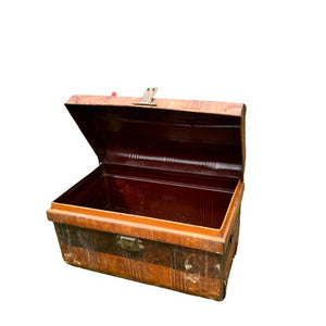 Vintage Metal Trunk Blanket Box, Industrial Tin Storage Chest