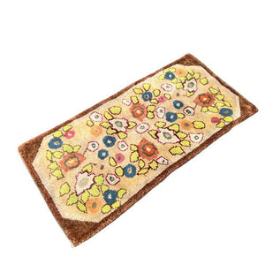 Mid Century Brown Green Floral Small Hook Rug,