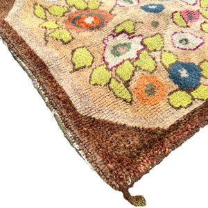 Mid Century Brown Green Floral Small Hook Rug,