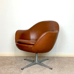 Load image into Gallery viewer, Mid Century Brown Faux Leather Swivel Chair, Vintage Leatherette Lounge  Egg Armchair
