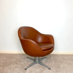 Load image into Gallery viewer, Mid Century Brown Faux Leather Swivel Chair, Vintage Leatherette Lounge  Egg Armchair
