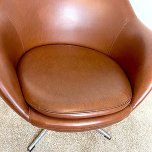 Mid Century Brown Faux Leather Swivel Chair, Vintage Leatherette Lounge  Egg Armchair