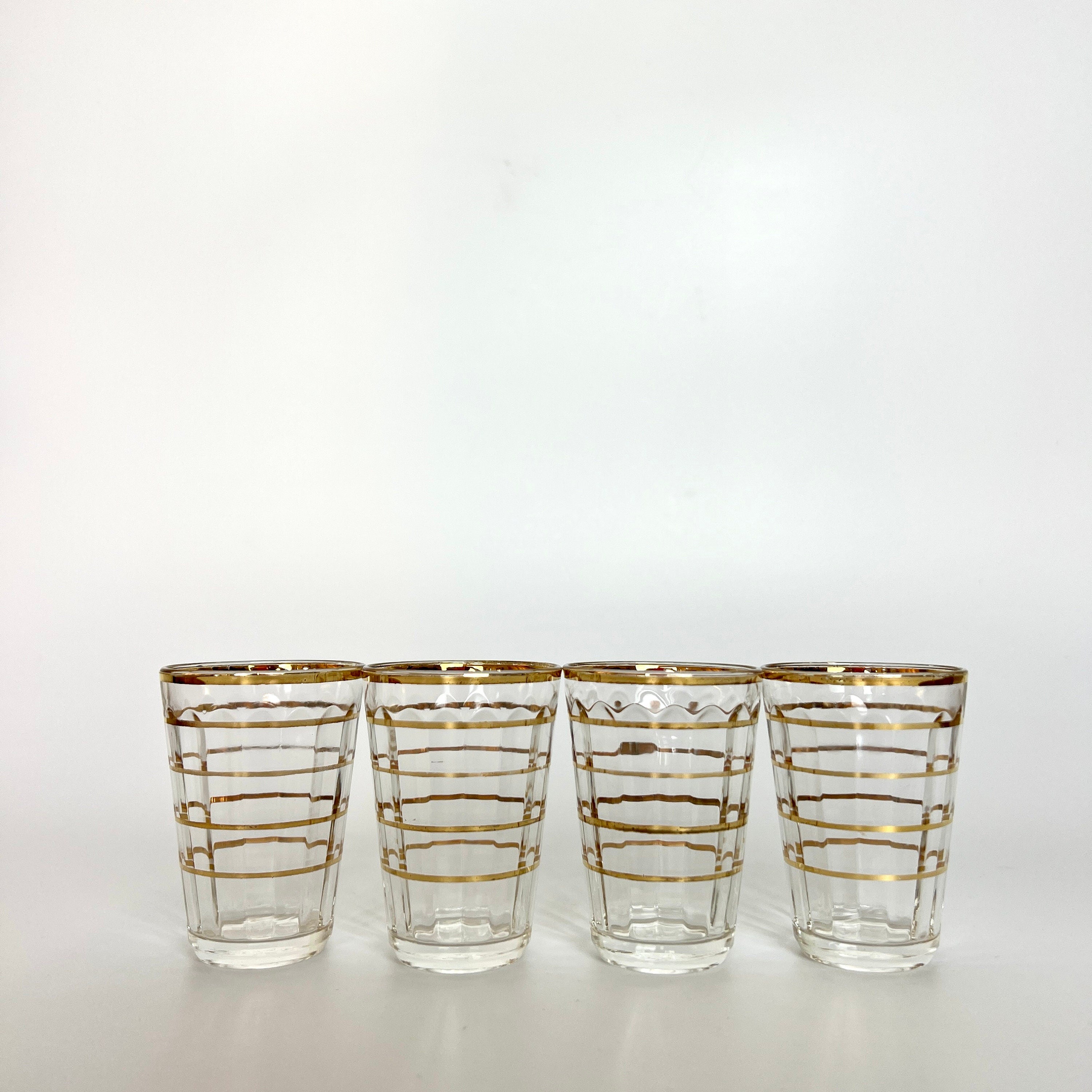 Italian Mid Century Gold Stripe Fluted Shot Glasses - Set of 4