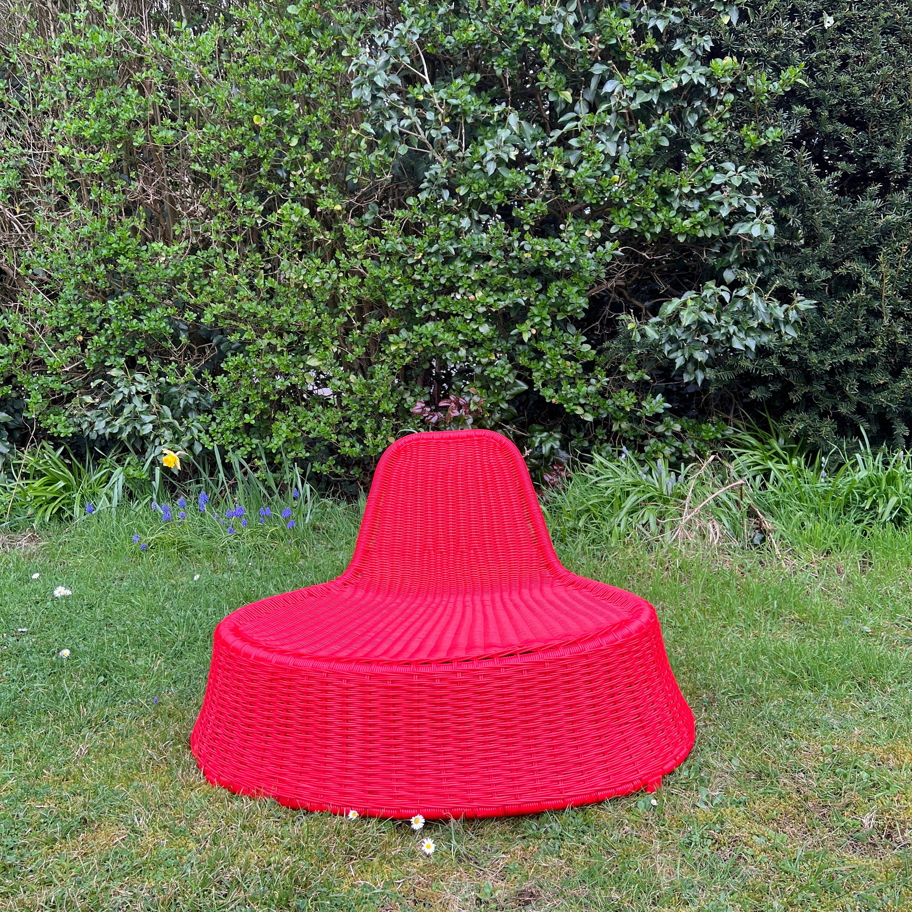 Vintage Red  Wicker Easy Lounge  Chair by Ikea